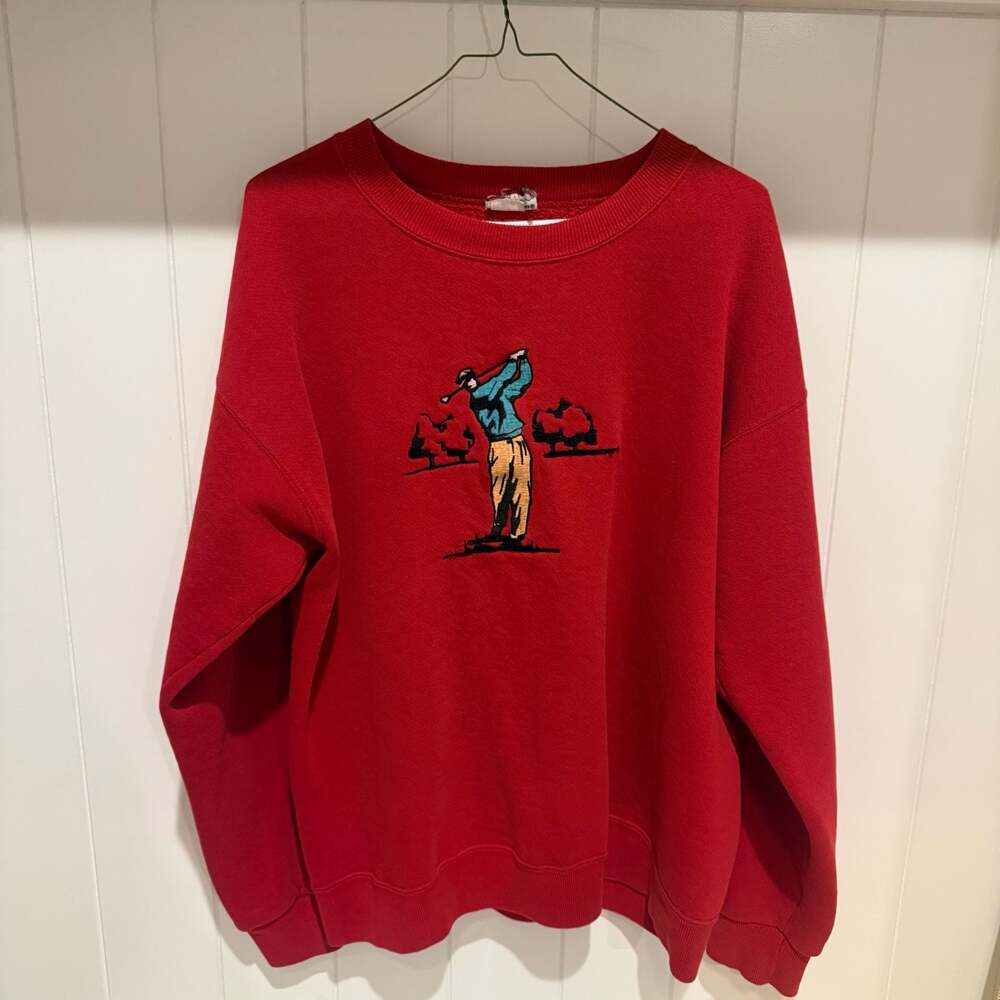 Vintage 90s Red Embroidered Golfer Crewneck Sweatshirt